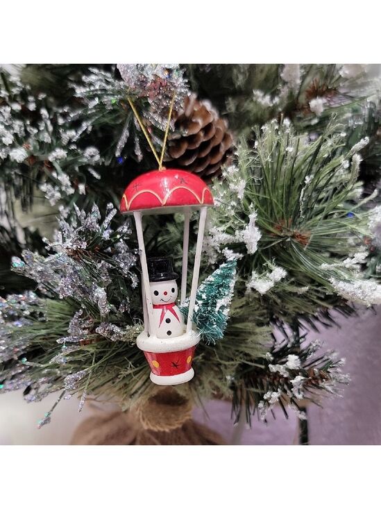 Vintage Other - Vintage wooden snowman in hot air balloon ornament